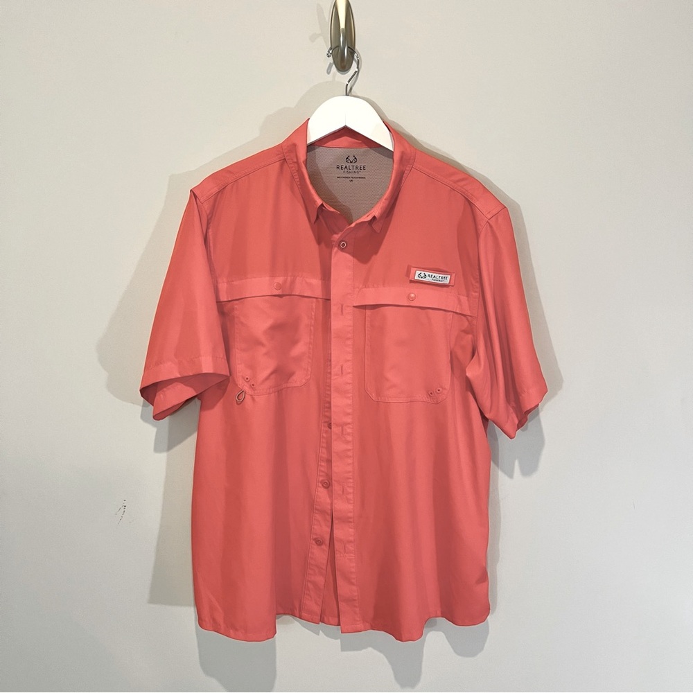 Realtree Mens Fishing Shirt Coral Size Large